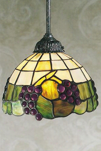 Mini Tiffa-nstyle Grape  Vineyards Pendant  -5.5""hx8.5""d, Green Iron