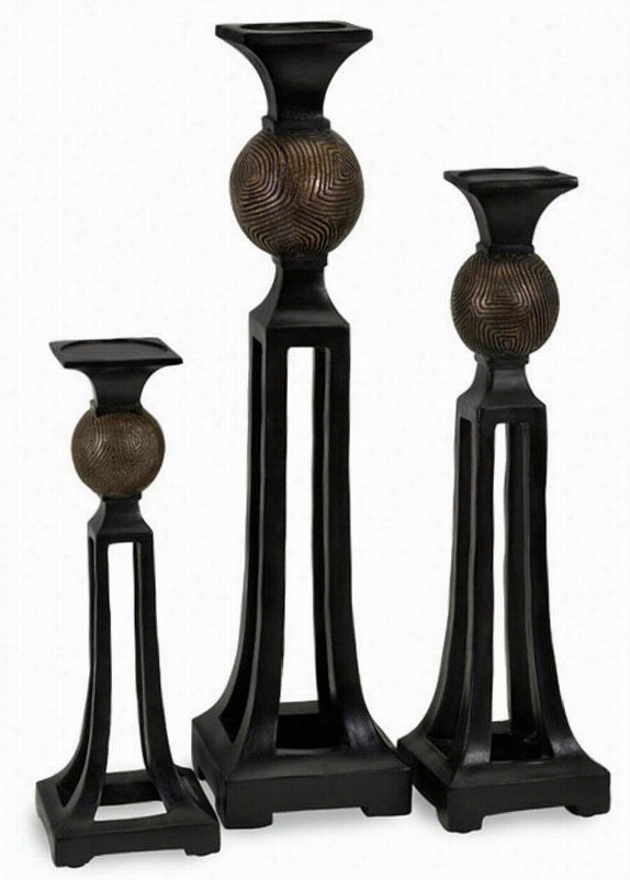 Monteg O Candleholders - Set Of 3 - Set Of 3, Brown