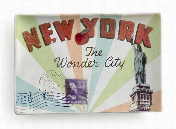 New York Postcard Tray - .55""hx6.25""wx4.25""d, Mulricolor
