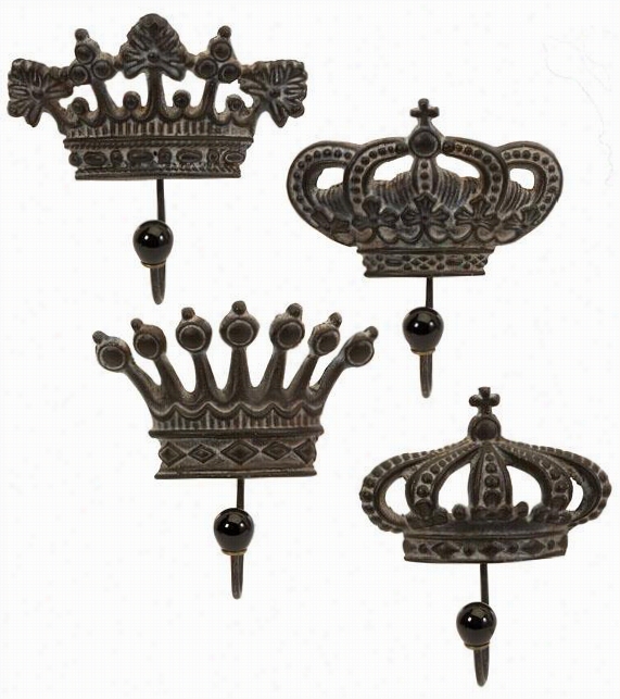 Regent's Crown Hooks - Set Of 4, Brown