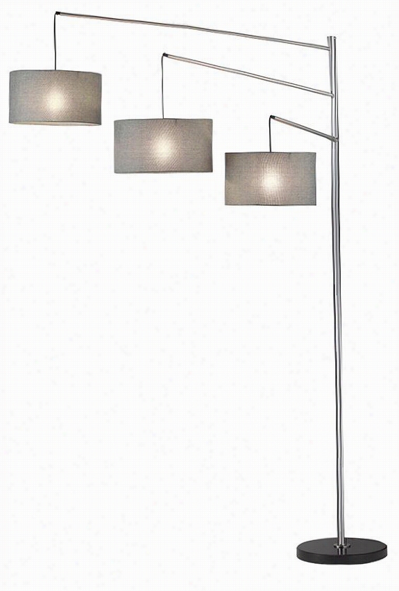 Wellington Arc Floor Lamp - 91""hx71""wx15""d, Satin Steel