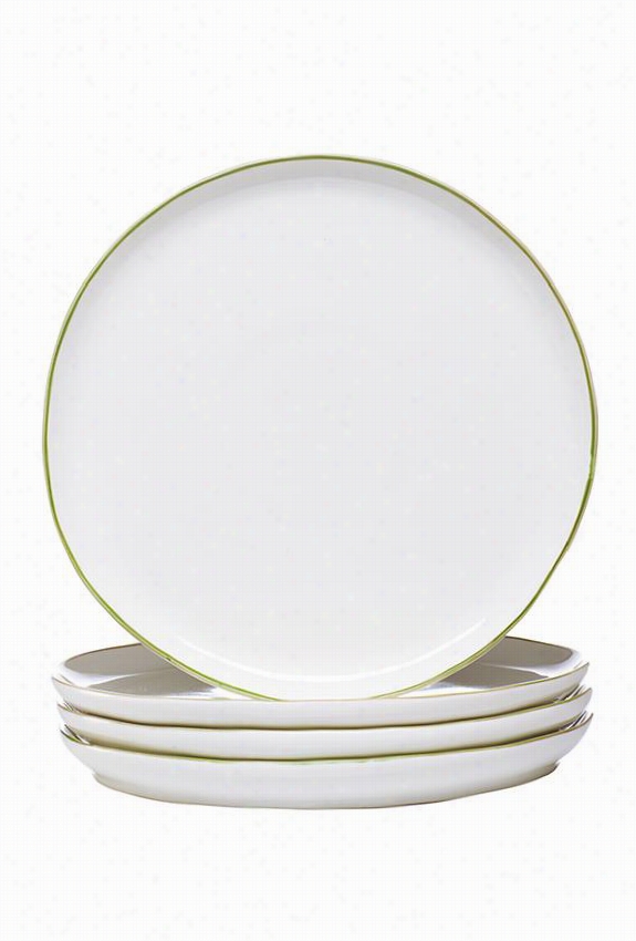 Abbesses Appettizer Plates - Set Of 4 - Set Of 4, White With  Gree