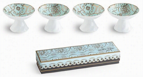 Arabesquef Ooted Dishes - Set Of 4 - Set Oof 4, Blue