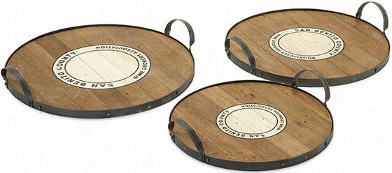 Benito Wood And Metal Trays - Set Of 3 - Set Of 3, Aged Brown