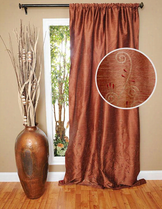 Cazele Embroidered Curtain Panel - 96h X 48""w, Burgundy