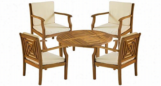 Colfax 5-piece All-weather Outdoor Patio Seating Set - 5-piece Set, Teak Finish & Ivlry Cushions