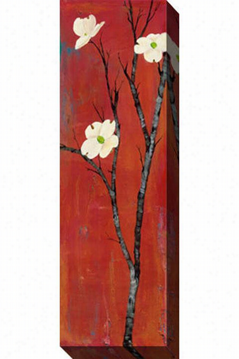 Dogwood On Red Canvas Wall Art - 48""hx16""w, Red