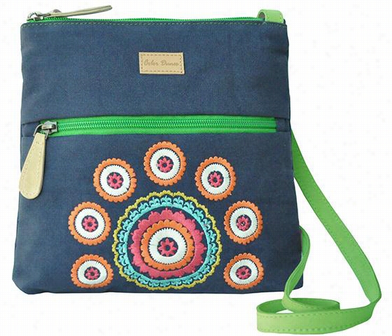 Embrooidered Crossbody Tote - 9""hx9""wx1""d, Navy Blue