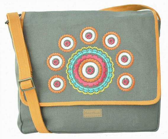 Embroidered Messenger Bag - 9&qiot;"hx10""wx3"" ;d, Gray