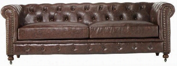 Gordon Tufted Leather Leather Sofa - 32hx91x38d, Brown Leather Sofa