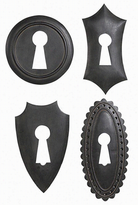 Keyhole Plaques - Set O 4 - Set Of Four, Black