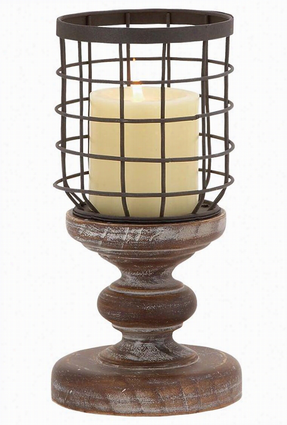 Meta Wire Candle Holder - Short, Distressed Brown