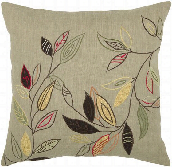 Natural Leaves Pillow - 18"" Square, Beige