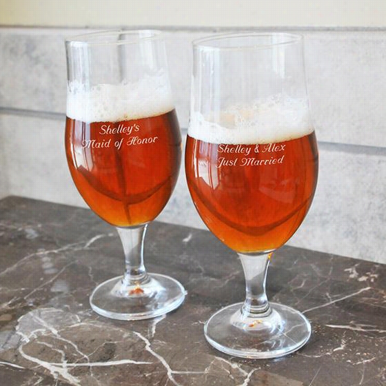 Personalized Stemmed Pilsner - Set Of 2 - 8""hx3.75"& Quot;diameterr, Clear