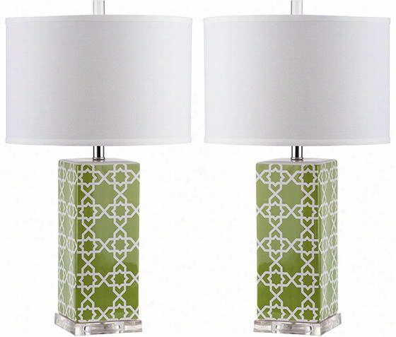 Quatfefoil Table Lamps - Set Of 2 - Set Of 2, Green