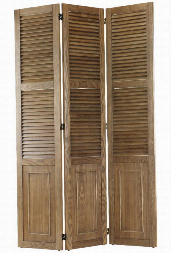 Shutter Room Divider - 6 8h X 48w X 1&q Uot;"d, Brown Oak