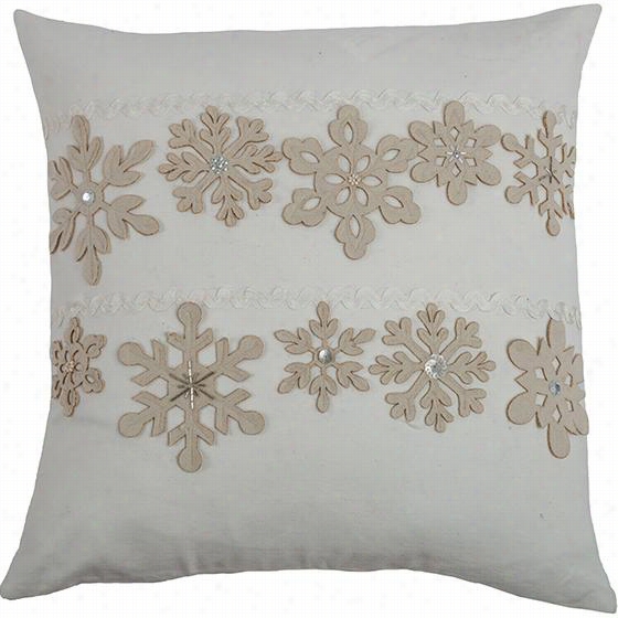 Snowflakes Applique Pillow - 20""squarex4"",  Ivory