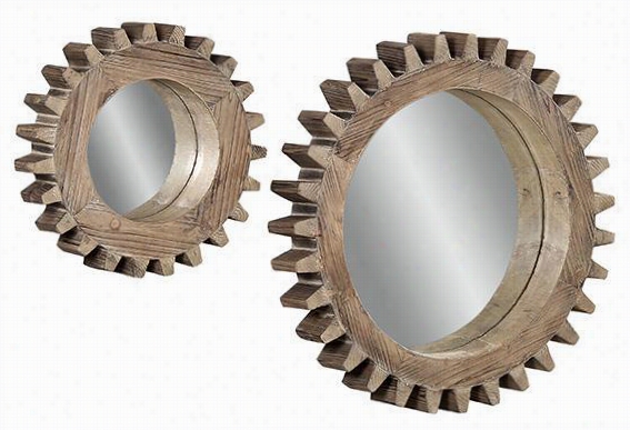 Sprockets Wall Mirrors - Set Of 2 - 16""h, Dark Weathered