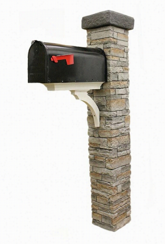 Stacked Sttone Mailbox Post Kit With Newspaper Brace - 58""hx8""wx26quot;"d, Grsy Bluestone Cap