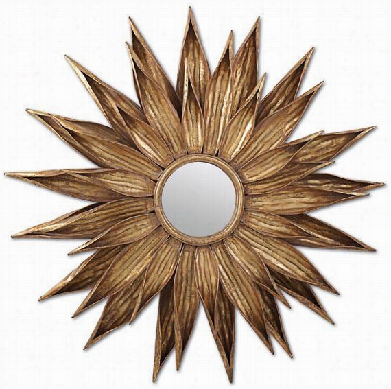 Sunflower Antiqued Gold Wall Mirror - 34.5""d, Gold