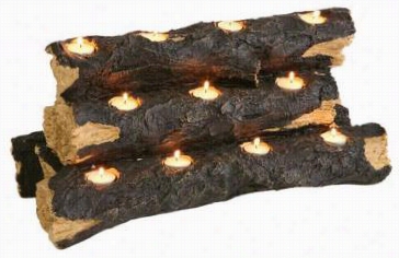 Tealight Fireeplace Log - 10""h, Brown