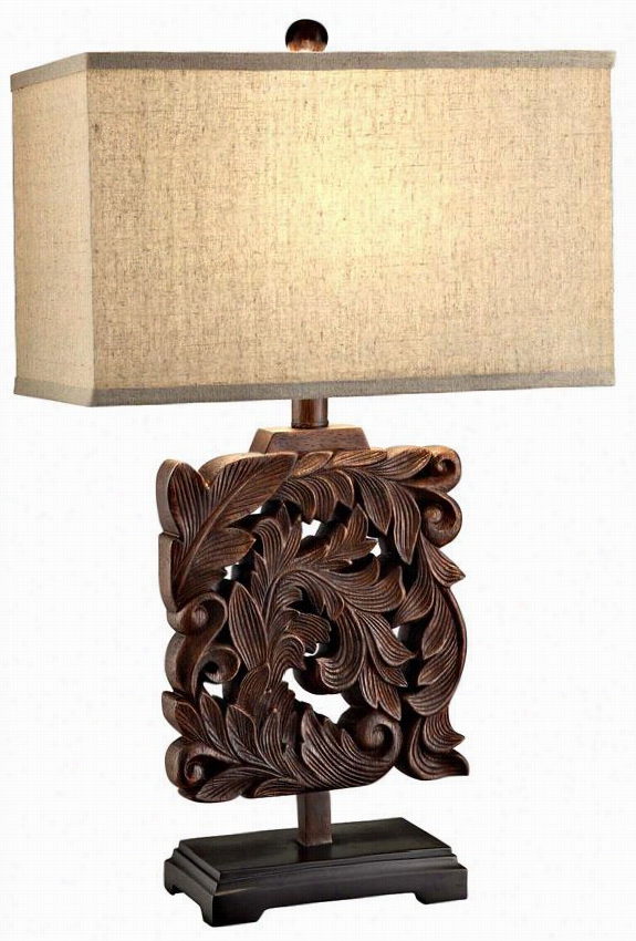 T Oren Table Lamp- 29.5h X 17"";rect Shade, Aged Forest