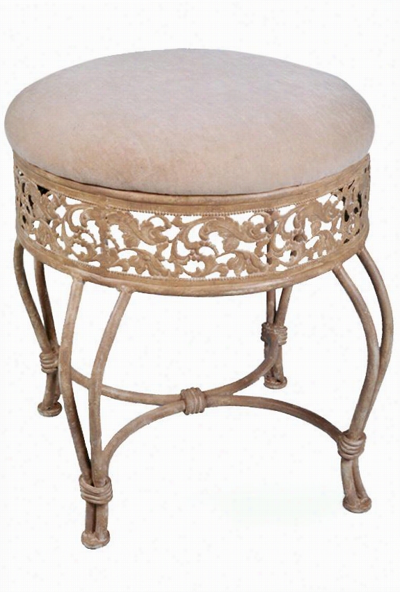 Annabelle Vanity Stool - 19""hx19.5""wx19., Antique Beige