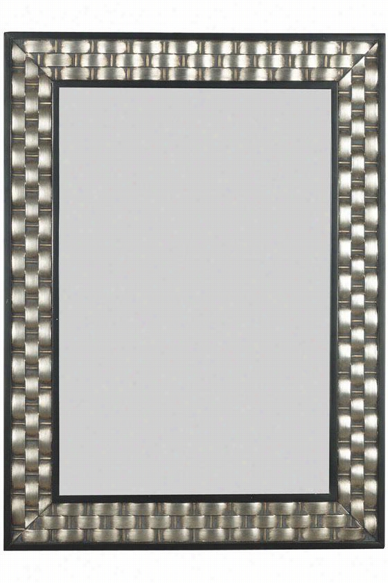 Checker Wall Mirror - 38h X 28""w, Burshed Silver W/blaci Accents