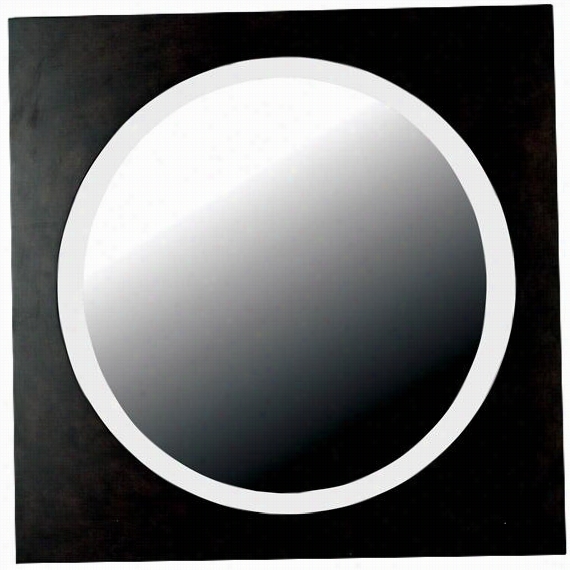 Eclipse Wall Mirror - 34"" Square, Brown Wood