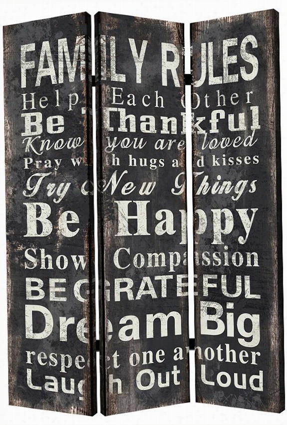 Family Rule Screen - 72""hx48""wx2""d, Black An D White