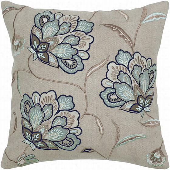 Fleur Embroidered Pillow - 18&quo;tquot;hx18""w3x""d, Beige