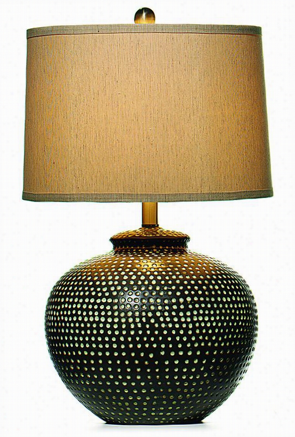 Hammered Ceramic Pot Table Lamp - 26""h, Iron/tauupe