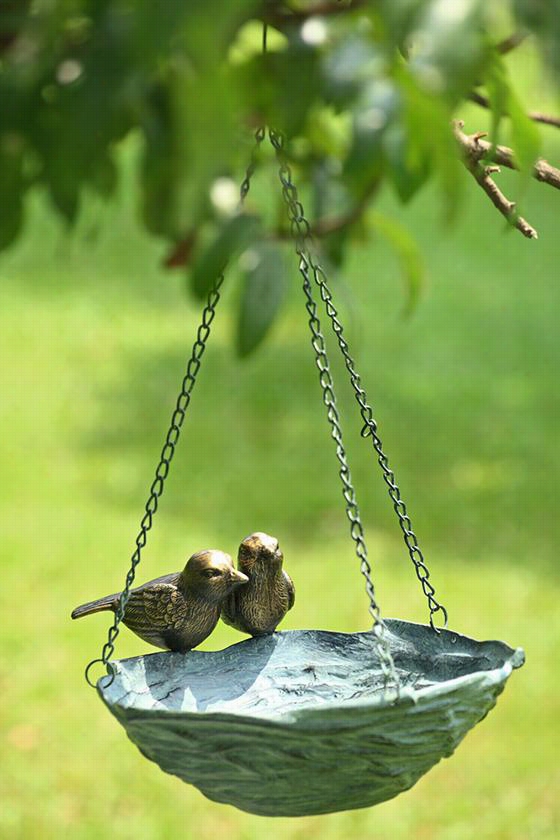 Hanging Brid Feeder With Birds - 21.&5quot;uqot;hx14.5""wx11.5""d, Green