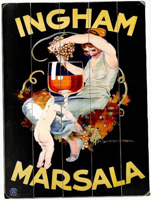 Inhgam Marsala Wine Woodenn Sign - 0""hx14""w, Black