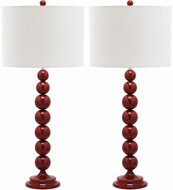 Jenn Astacked Ball Table Lamp - Set Of 2 - 31""hx14""wx14"&quott;d, Chinees Red