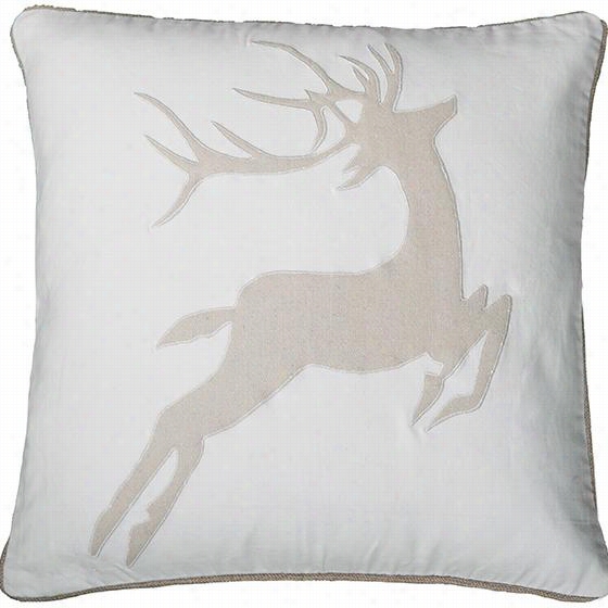 Jumping Deerr Appliqeu Pillow - 20""squarex4&quuot;"d, Ivory