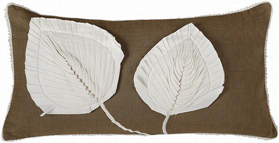 Leaf Applique Lumbar Pillow - 11""hx21""w, Brown