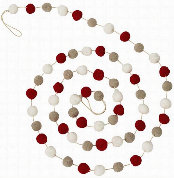 Martha Stewart Living Cherry, Pewter And White Felted Ball Garland - 72&qult;"l, Red, Of A ~ Color, And Pewteer