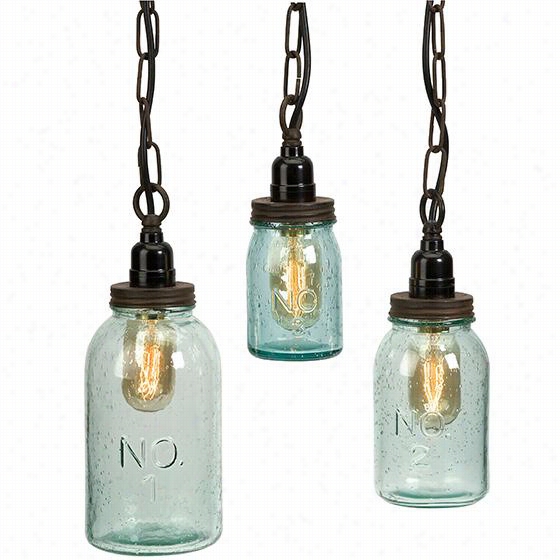 Mason Jar Pendant Lights  -set Og 3 - Set Of 3, Green Tint