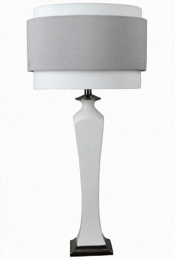 Natalie Ceramic Table Lamp In Gloss Hite With Blzck Nickel Accents - 34""h, Gloss White