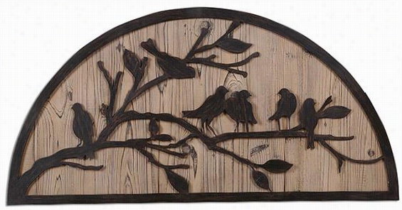 Perching Birds Wall Plaque - 19""hx39""wx1.5""d, Brohze