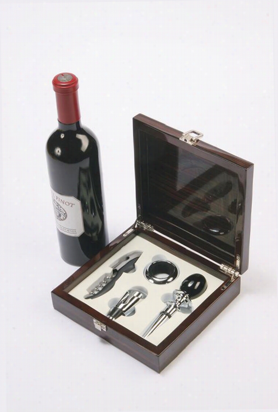 Piano Varnish 4-piece Wine Accessory Set - 6hx8w, Black