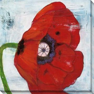 Poppies On Blue Ii Canvas Wall  Art - Ii, Red
