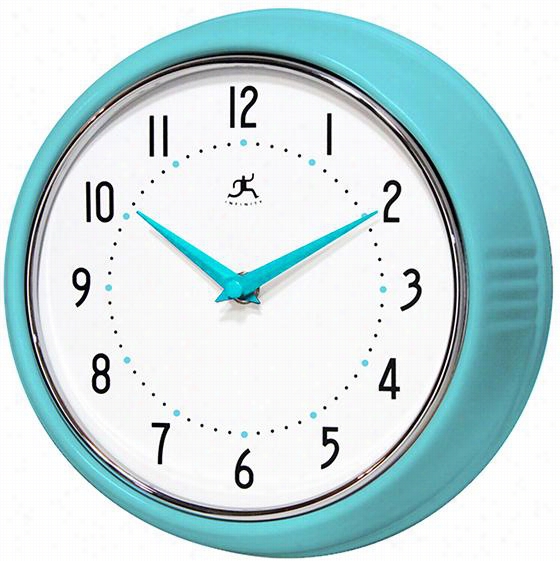 Retri Iron Wall Clock - 9.5""diameter, Turquoise