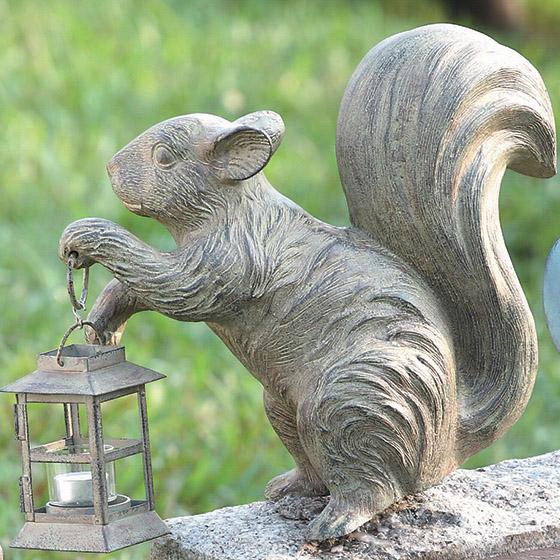 Squirrel Statue Ith Lantern - 12""h14.5""wx6""d, Brown