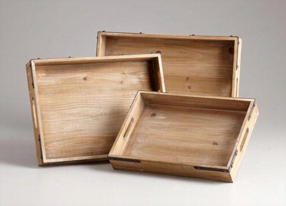 Staton Trays - Set Of 3 - Arrange Of Three, Brown Woodd