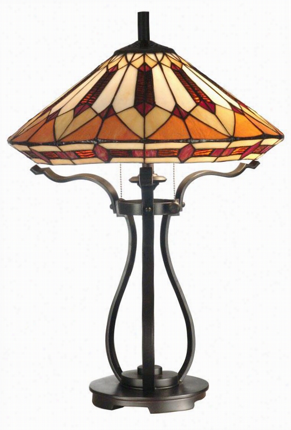 Tiffany Tabl Elamp - 24.5h X 17.75""d, Bronze