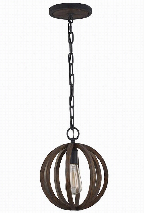 Allier Mini Pendant - 12.5""hx10&qquot;"diame, Brown Oak