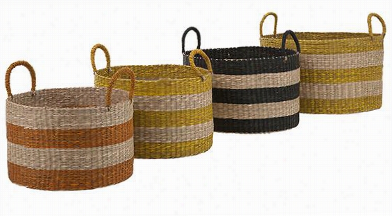 Cali Seagrass Baskets - Set Of 4 - Set Of 4, Orange, Black, Yellow, & Tanx