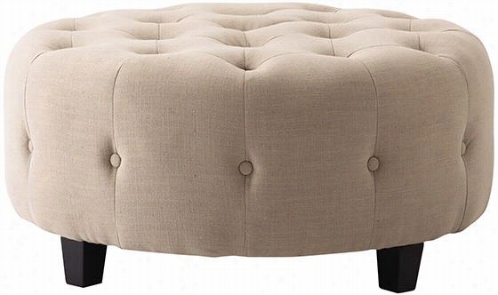 Farrow Round Tufetd Ottoman - 17""x366""wxx36""d, Ark Bge Linen